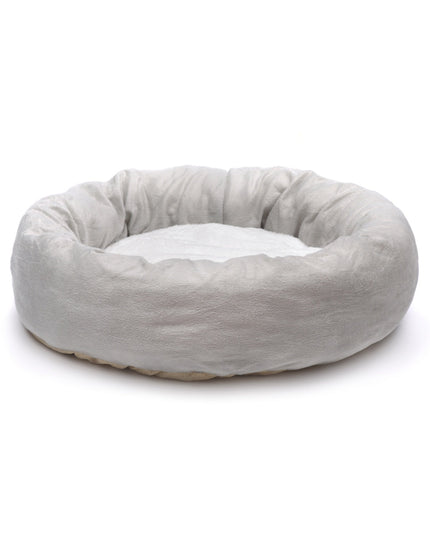 Round grey dog bed