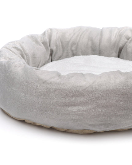 Round grey dog bed