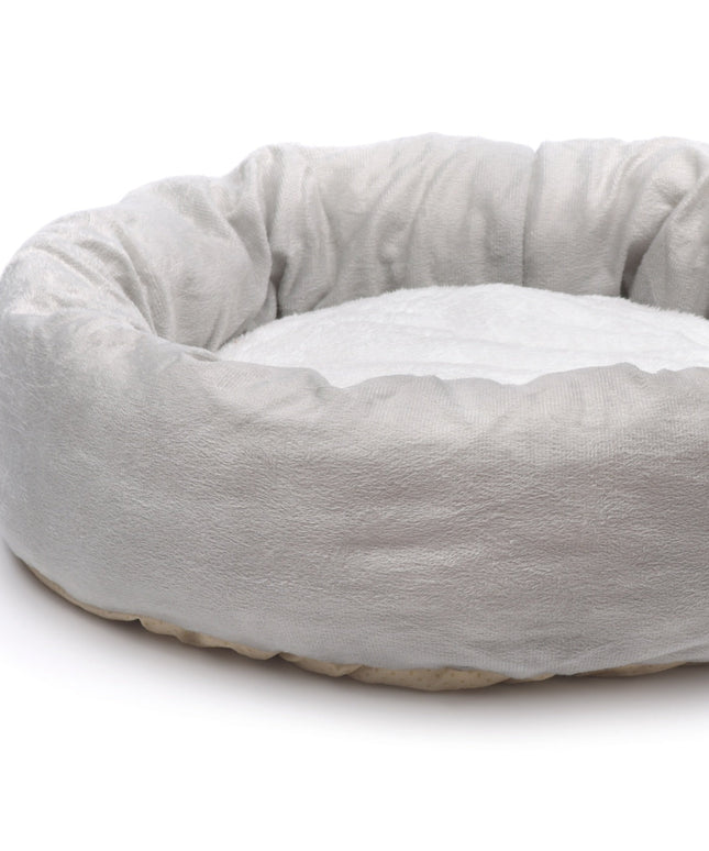 Round grey dog bed