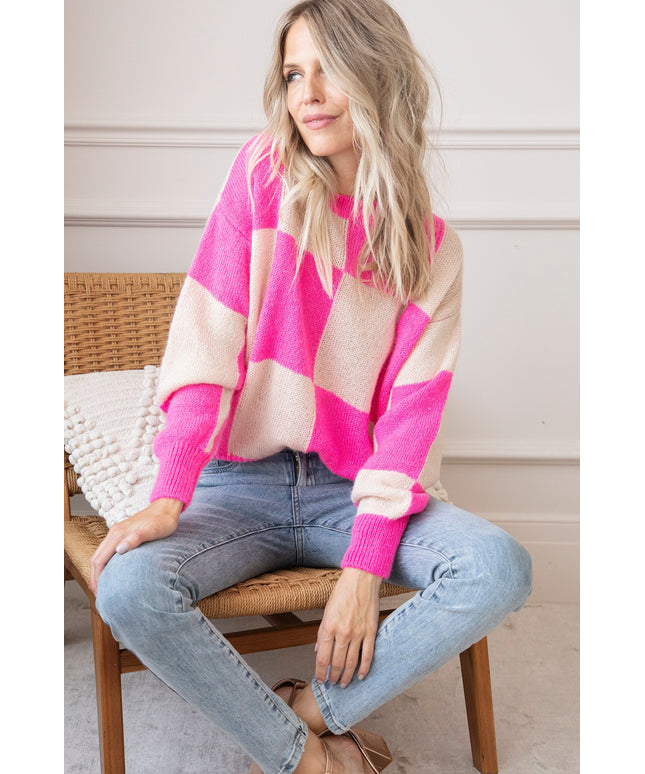 Chess Beige/Fuchsia - Trui