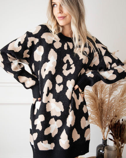 You're A Wild One Black - Sweater Dress