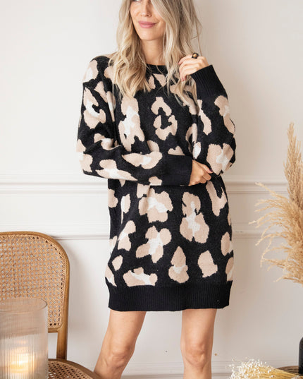 You're A Wild One Black - Sweater Dress