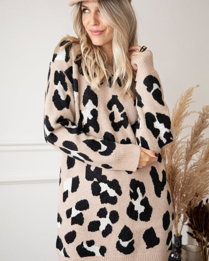 You're A Wild One Beige - Sweater Dress