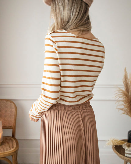 Beating Heart Stripes & Buttons Camel - Longsleeve