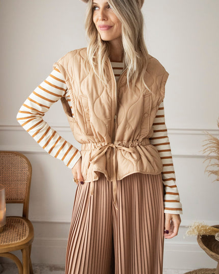Beating Heart Stripes & Buttons Camel - Longsleeve