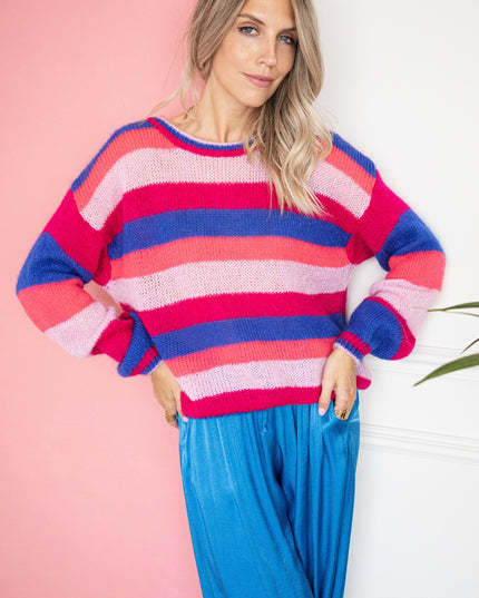 One Stripe Ahead Dark Blue/Fuchsia - Trui