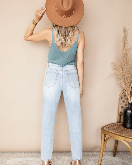 Ripped Detail Mom Light Blue - Jeans