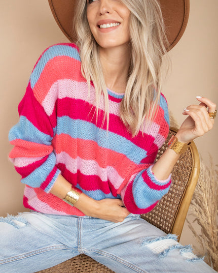 One Stripe Ahead Blue/Fuchsia - Trui