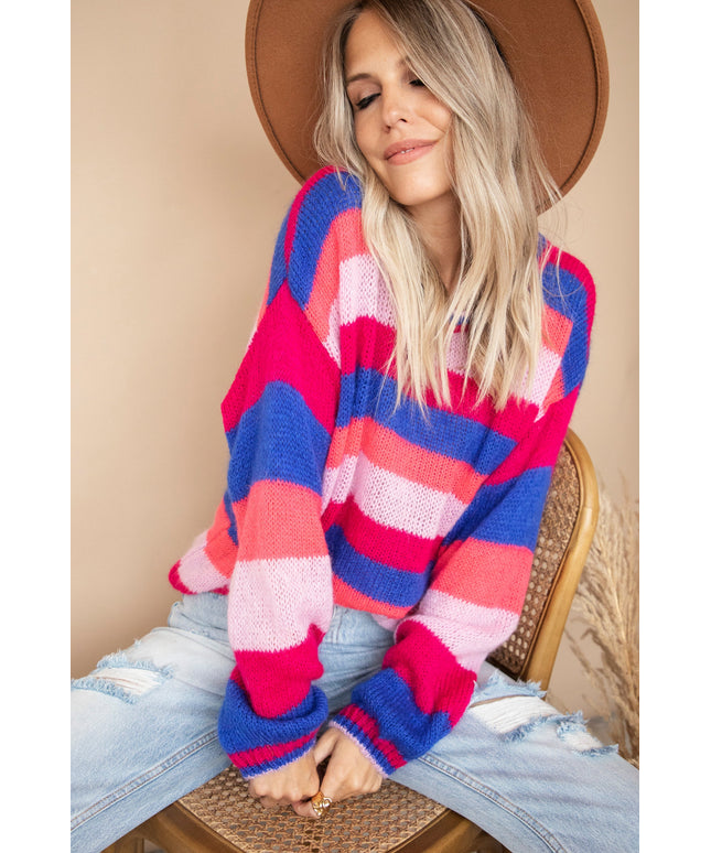One Stripe Ahead Dark Blue/Fuchsia - Trui
