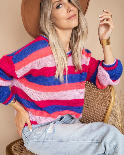 One Stripe Ahead Dark Blue/Fuchsia - Trui