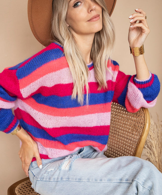 One Stripe Ahead Dark Blue/Fuchsia - Trui