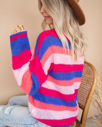 One Stripe Ahead Dark Blue/Fuchsia - Trui