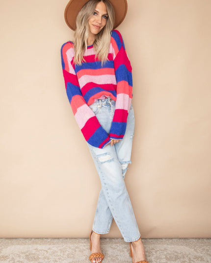 One Stripe Ahead Dark Blue/Fuchsia - Trui