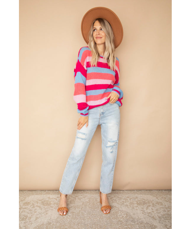 One Stripe Ahead Blue/Fuchsia - Trui
