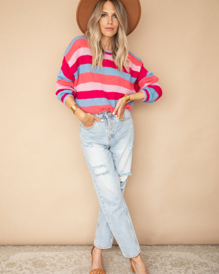 One Stripe Ahead Blue/Fuchsia - Trui