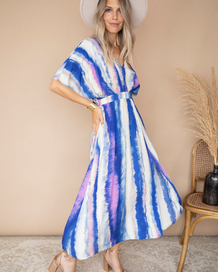 Reach For The Sky Cream/Dark Blue - Maxi Jurk