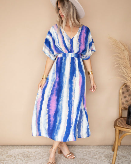 Reach For The Sky Cream/Dark Blue - Maxi Jurk
