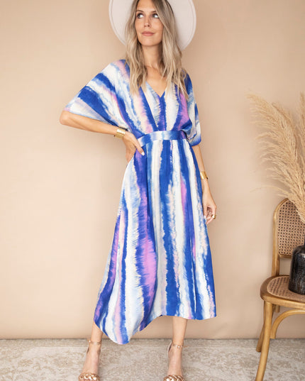 Reach For The Sky Cream/Dark Blue - Maxi Jurk