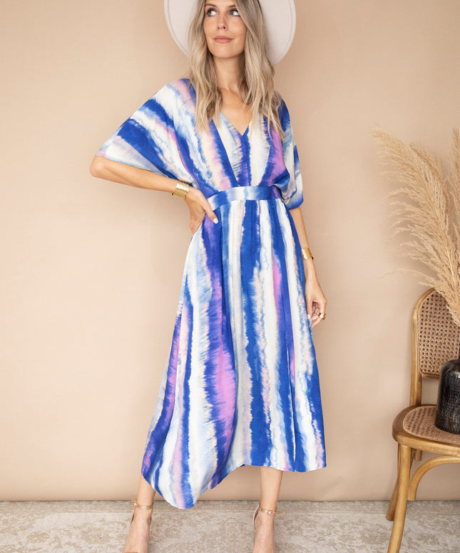 Reach For The Sky Cream/Dark Blue - Maxi Jurk