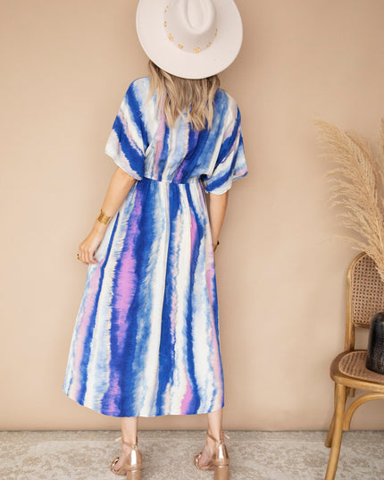 Reach For The Sky Cream/Dark Blue - Maxi Jurk