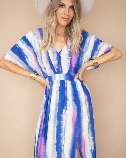 Reach For The Sky Cream/Dark Blue - Maxi Jurk