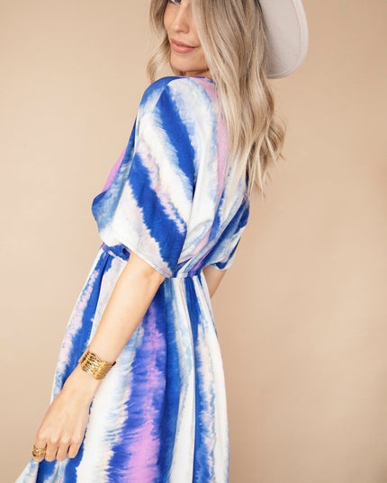 Reach For The Sky Cream/Dark Blue - Maxi Jurk