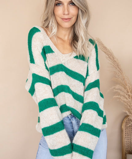 More Stripes & Good Vibes Beige/Dark Green - Trui