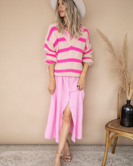 More Stripes & Good Vibes Beige/Fuchsia - Trui