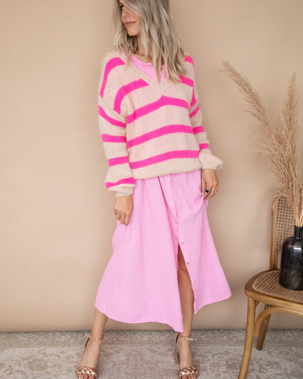 More Stripes & Good Vibes Beige/Fuchsia - Trui