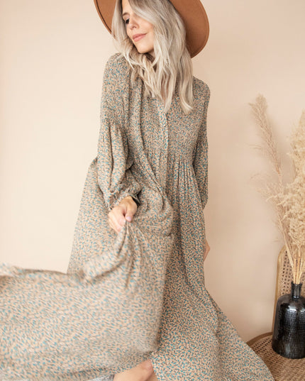 Joyce Camel/Petrol - Maxi Jurk
