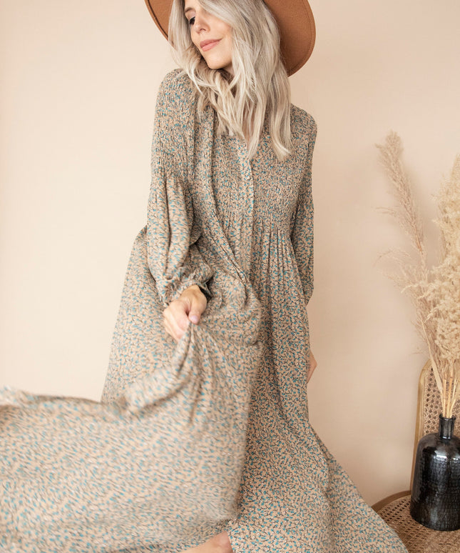 Joyce Camel/Petrol - Maxi Jurk