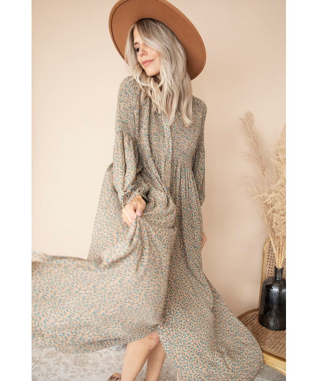 Joyce Camel/Petrol - Maxi Jurk
