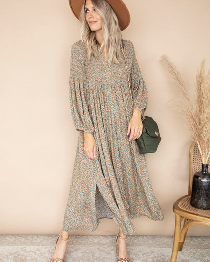 Joyce Camel/Petrol - Maxi Jurk