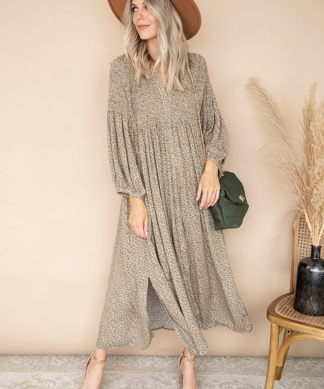 Joyce Camel/Petrol - Maxi Jurk