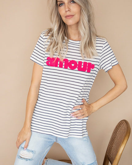 Amour Stripes Navy/Fuchsia - T-Shirt