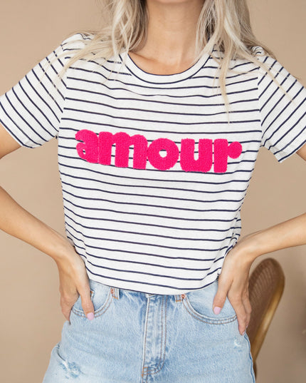 Amour Stripes Navy/Fuchsia - T-Shirt