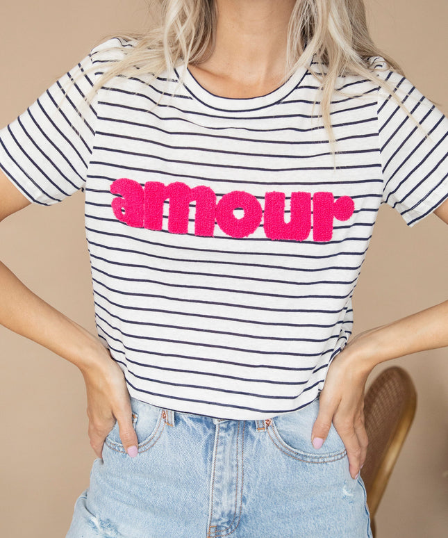 Amour Stripes Navy/Fuchsia - T-Shirt