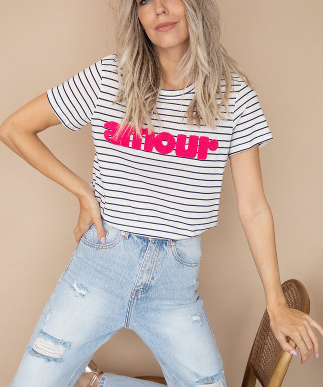Amour Stripes Navy/Fuchsia - T-Shirt