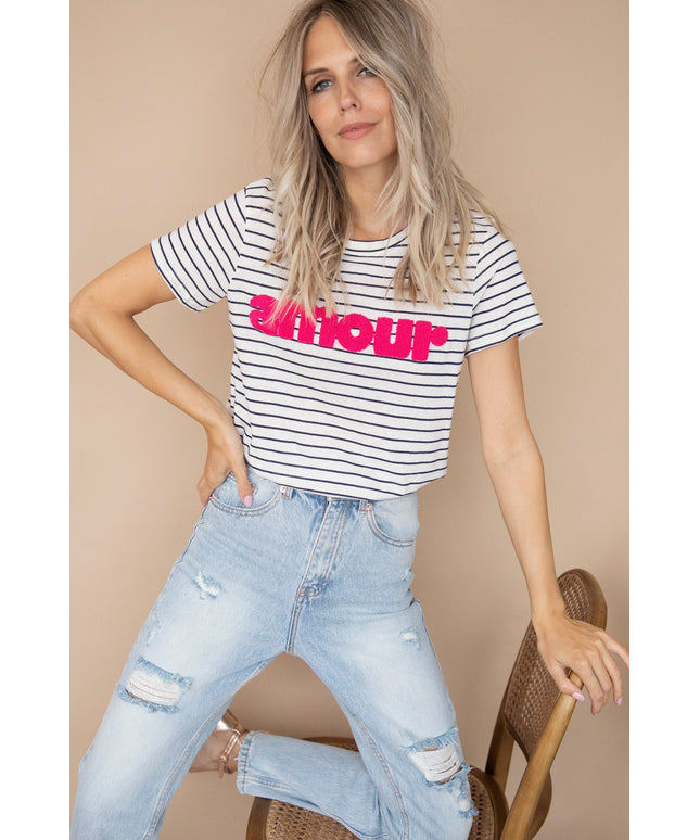 Amour Stripes Navy/Fuchsia - T-Shirt