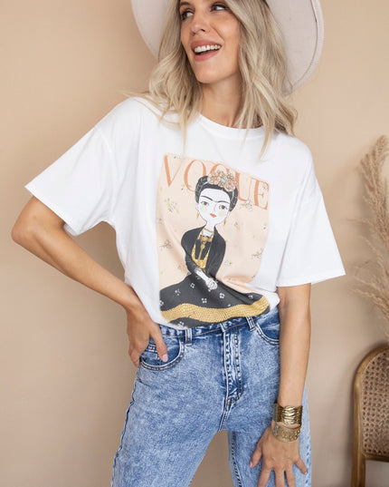 Frida On Vogue White/Beige - T-Shirt