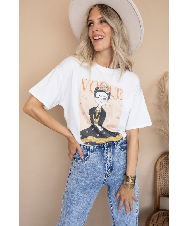 Frida On Vogue White/Beige - T-Shirt