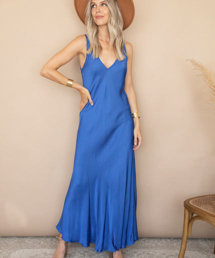 Silky Beauty Dark Blue - Maxi Jurk