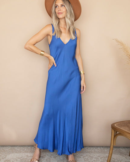 Silky Beauty Dark Blue - Maxi Jurk