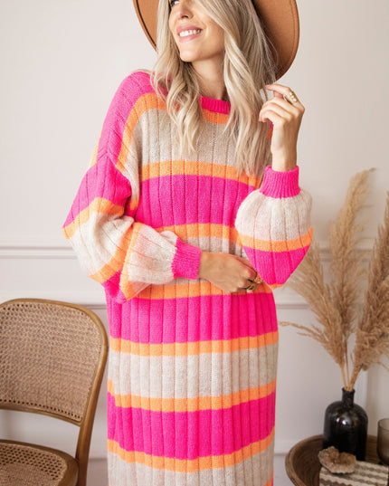 Happy Stripes Fuchsia/Cream - Sweater Dress