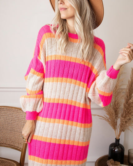 Happy Stripes Fuchsia/Cream - Sweater Dress