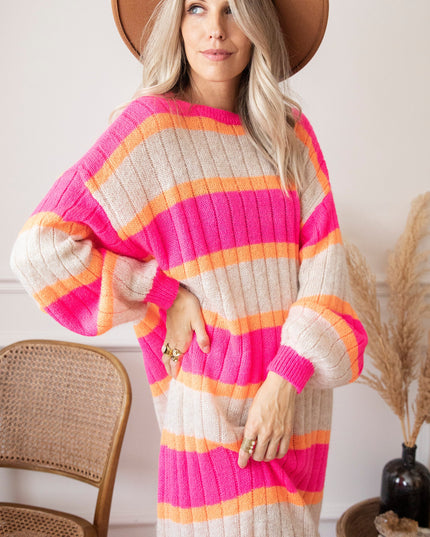 Happy Stripes Fuchsia/Cream - Sweater Dress