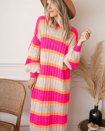 Happy Stripes Fuchsia/Cream - Sweater Dress
