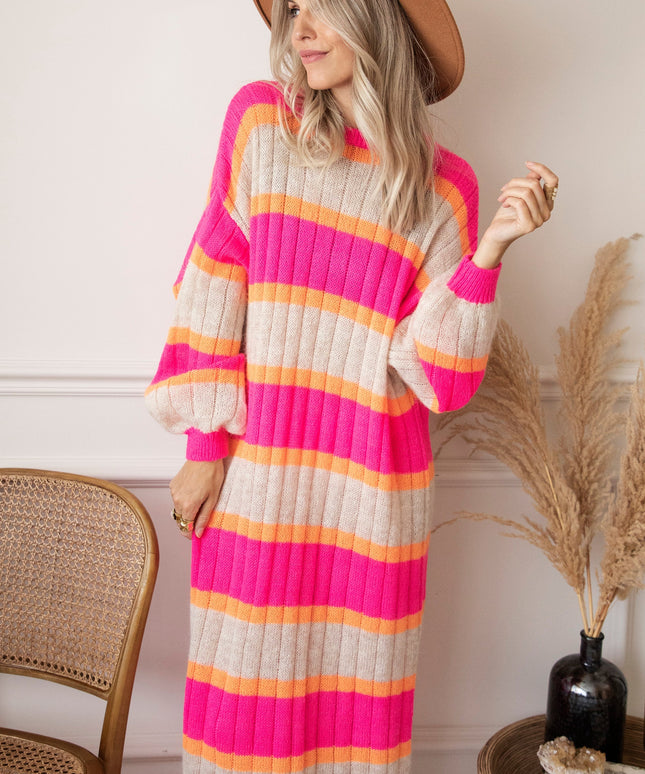 Happy Stripes Fuchsia/Cream - Sweater Dress