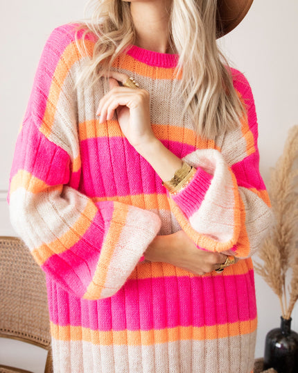 Happy Stripes Fuchsia/Cream - Sweater Dress