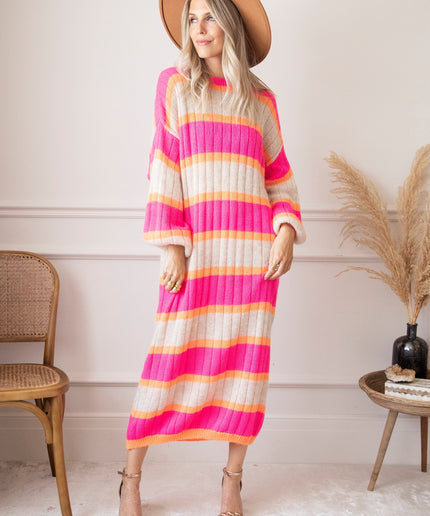 Happy Stripes Fuchsia/Cream - Sweater Dress